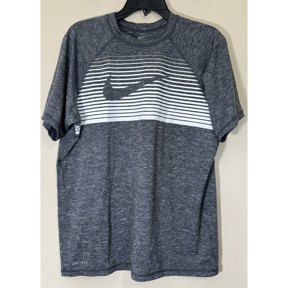 Nike Dri-Fit Short Sleeve Crew Shirt‎ Men Large UPF 40+ Heathered Gray Logo